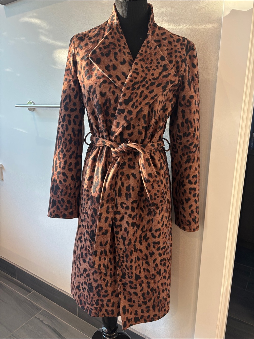 Leopard Print Belted Wrap Coat - Brown